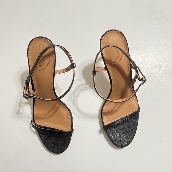 Sam Edelman Black Doran Faux Croc-effect Leather Strappy Sandal Size 10 - Picture 5 of 10